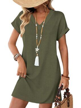 Women's 0 green Dresses Wedding Guest Casual Beach Vacation Summer T shirt